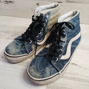 Vans SK8 Hi Off The Wall Blue Denim Acid Bleach Wash Sneakers